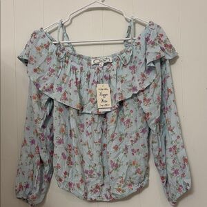 Hippie Rose Floral Ruffle Blouse - Blue and Pink